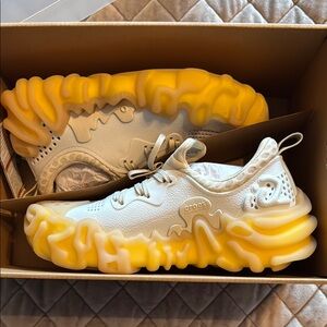 CROCS Juniper White and Yellow Sneakers with Chunky Sole and Minimalist Design